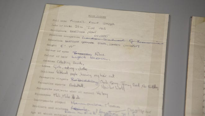 An early fan-club questionnaire filled out by Mick Jagger.