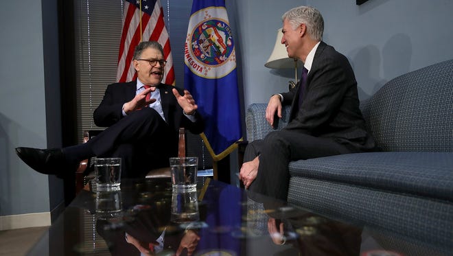 Gorsuch meets with Sen. Al Franken, D-Minn., in Franken's office on Capitol Hill on March 7, 2017.