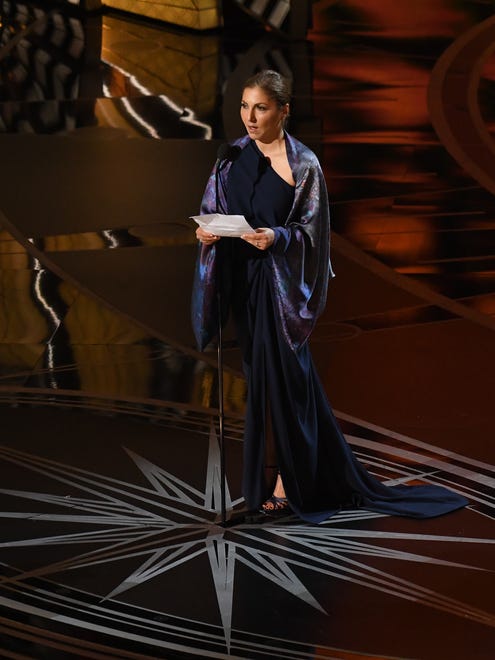 Anousheh Ansari accepts the award for Best Foreign film for 'The Salesman' from Iran on behalf of director Asghar Faradi who did not attend the Oscars out of respect for Iranians and others affected by the United States travel ban during the 89th Academy Awards.