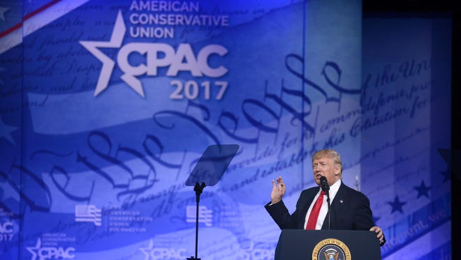 President Donald Trump addresses the Conservative Political Action Conference at National Harbor, Maryland,  Feb. 24, 2017.