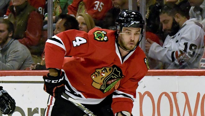 Defenseman Niklas Hjalmarsson. He was traded to the Coyotes for forward Laurent Dauphin and defenseman Connor Murphy.