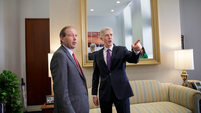 Gorsuch meets with Sen. Tom Udall, D-N.M., on Capitol Hill on Feb. 27, 2017.