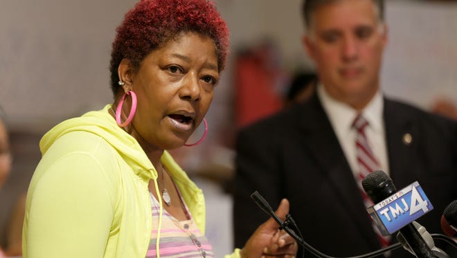 Maria Hamilton, mother of Dontre Hamilton was among the speakers at Milwaukee City Hall.