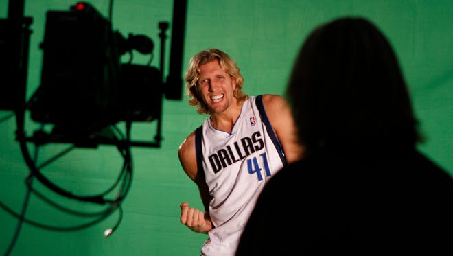 2010: Dirk Nowitzki smiles for producer Kris Hill during NBA media day.