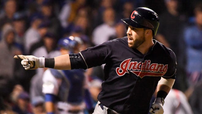 World Series, Game 4: Jason Kipnis breaks the game open with a three-run homer in the seventh inning to give the Indians a 7-1 lead.