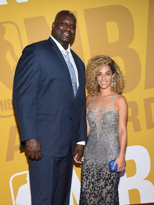 Shaquille O'Neal and Laticia Rolle arrive at the NBA Awards at Basketball City.