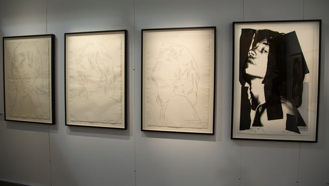 Pencil sketches and a lithograph of Mick Jagger by Andy Warhol.