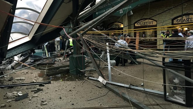 The roof collapse after a N.J .Transit train crashed in to the platform at the Hoboken Terminal September.