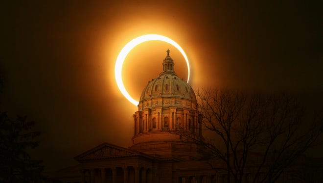 An artist’s rendering of what the eclipse may look like when it passes the Missouri State Capitol Dome in Jefferson City.
