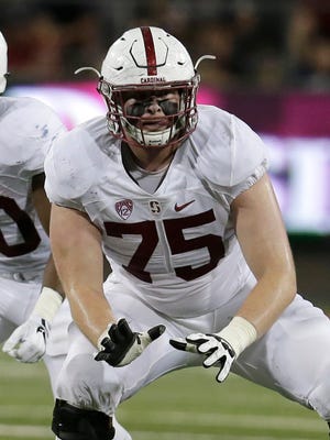Stanford offensive tackle A.T. Hall (75) during the second half of an NCAA college football game against Arizona.