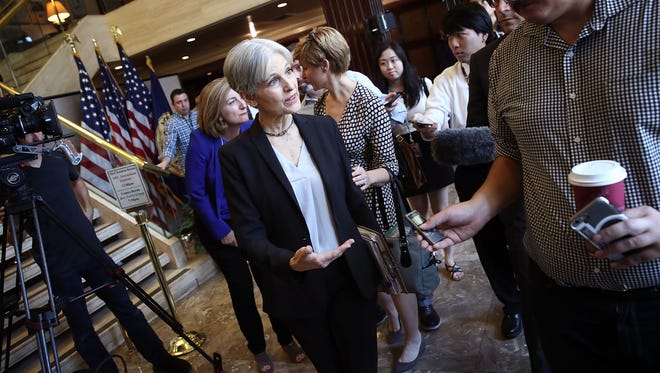 Stein answers questions during a press conference at the National Press Club on Aug. 23, 2016, in Washington.
