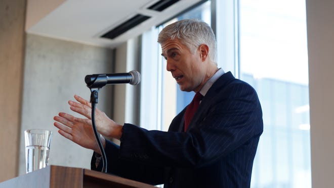 Gorsuch delivers remarks before a group of attorneys at a luncheon in Denver on Jan. 27, 2017.