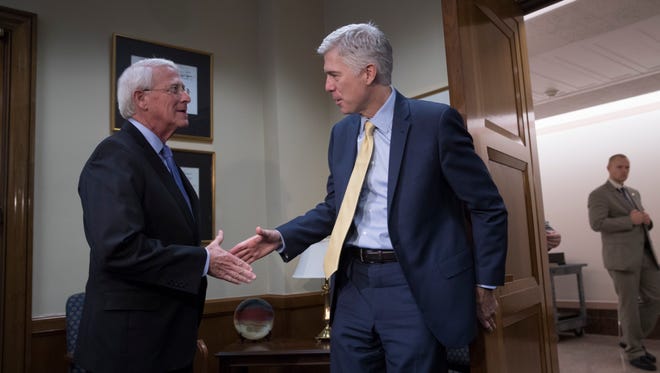 Gorsuch meets with Sen. Roger Wicker, R-Miss., on Capitol Hill on Feb. 10, 2017.