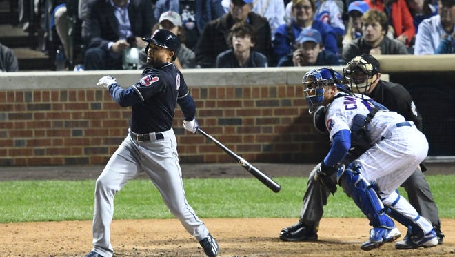 World Series, Game 3: Coco Crisp delivers with a pinch-hit RBI single in the seventh inning to give the Indians a 1-0 lead.