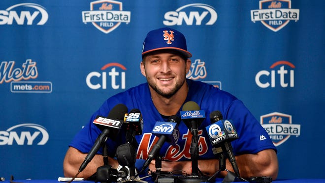 Feb. 27: Tim Tebow meets the media in Port St. Lucie, Fla.