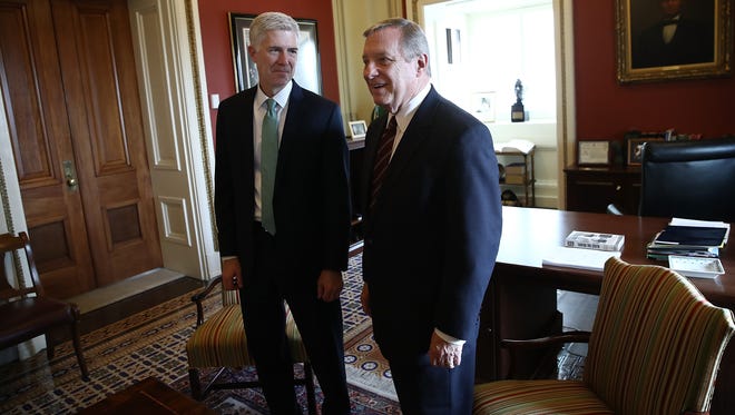 Gorsuch meets with Sen. Dick Durbin, D-Ill., in Durbin's office in the U.S. Capitol on Feb. 13, 2017.