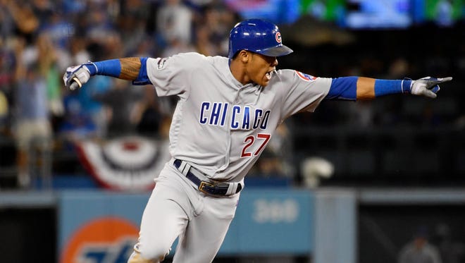 NLCS, Game 4: Addison Russell breaks out of his slump with a two-run home in the fourth to extend the Cubs lead to 4-0.
