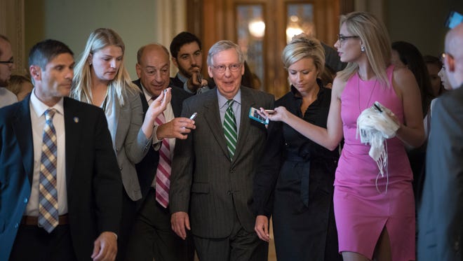Senate Majority leader Mitch McConnell leaves the chamber after announcing the release of the Republicans' healthcare bill which represents the party's long-awaited attempt to scuttle much of President Barack Obama's Affordable Care Act, at the Capitol in Washington, Thursday, June 22, 2017.