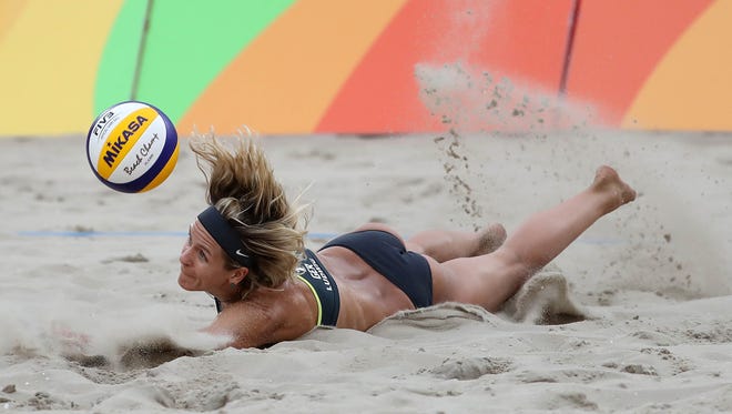 Aug. 16: Laura Ludwig of Germany couldn't come up with this dig during the women's beach volleyball semifinals, but she and partner Kira Walkenhorst recovered well. Ludwig and Walkenhorst upset the top-seeded team from Brazil in the semis, then knocked off the second-seeded Brazilian team in the final to capture their first gold medal.