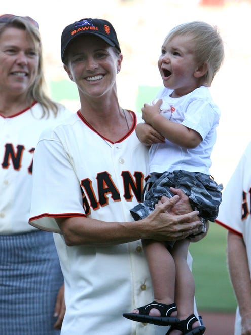 Former U.S. soccer player Brandi Chastain and her son, Jaden Chastain Smith.