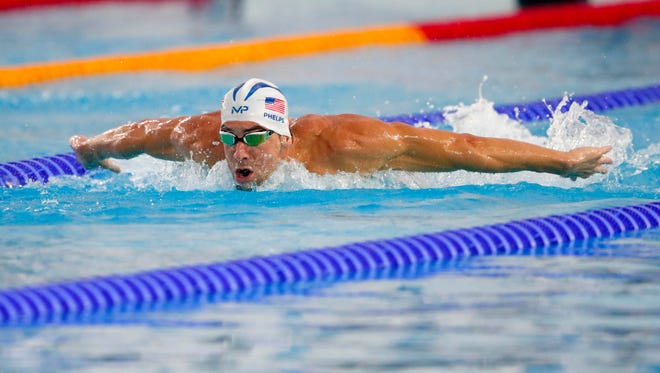 Michael Phelps (USA) swims prior to the start of the Rio Games.