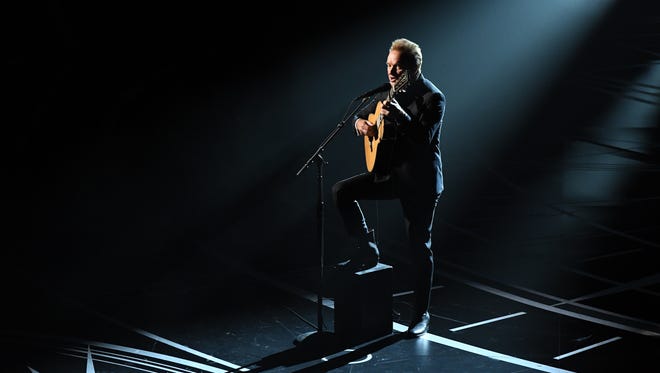 Sting performs the Oscar nominated song 'The Empty Chair' from 'Jim: The James Foley Story' during the 89th Academy Awards.