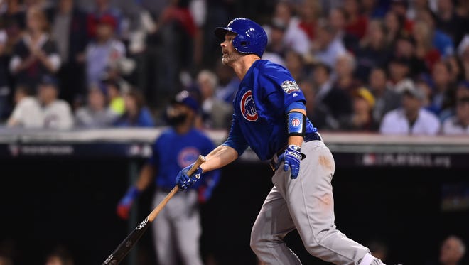 World Series, Game 7: Cubs' David Ross hits a solo home run in the sixth inning and becomes the oldest catcher in World Series history to hit homer (39 years, 228 days).