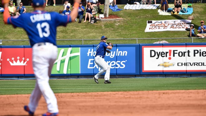 March 10: Tim Tebow  throws the ball in after making a catch.