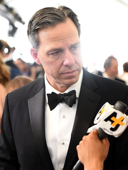 CNN's Jake Tapper spends some time on the other side of the microphone, taking questions from reporters on the purple carpet. We wouldn't be surprised if several asked him about being spoofed on 'Saturday Night Live.'