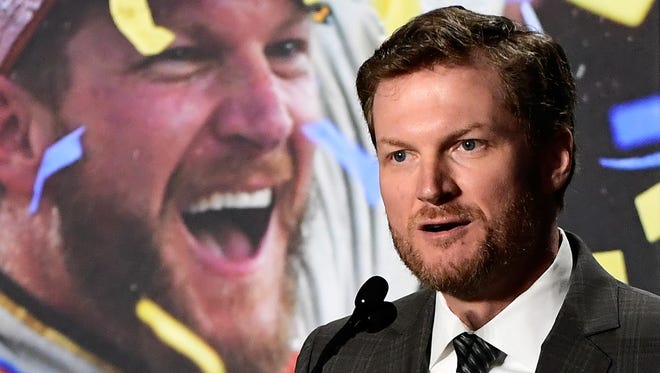 Dale Earnhardt Jr. addressed the media at a news conference at Hendrick Motorsports, where he has been a driver since the 2008 Cup season.