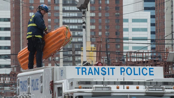 New Jersey Transit Police are on the scene at New Jersey Transit's rail station in Hoboken, N.J.