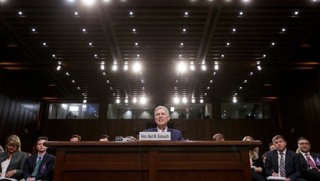 Gorsuch prepares to testify on Capitol Hill on March 22, 2017, the third day of his confirmation hearing before the Senate Judiciary Committee.