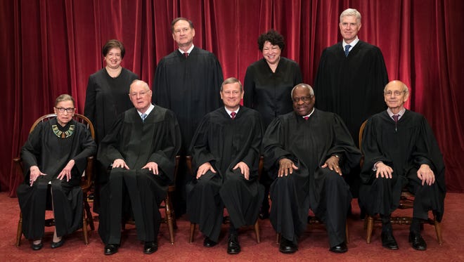 The justices of the U.S. Supreme Court gather for an official group portrait to include Gorsuch on June 1, 2017.