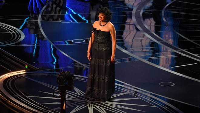 Cheryl Boone Isaacs, president of the Academy of Motion Picture Arts and Sciences speaks during the 89th Academy Awards.