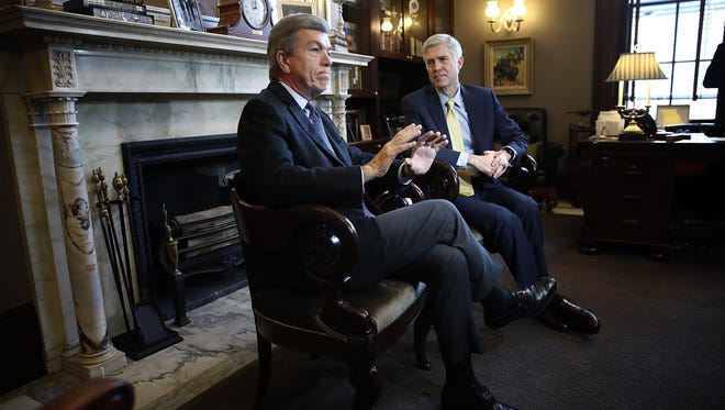 Gorsuch meets with Sen. Roy Blunt, R-Mo., in Blunt's office on Capitol Hill on Feb. 10, 2017.