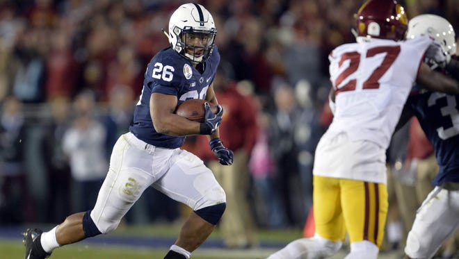 Penn State running back Saquon Barkley runs the ball against Southern California during the Rose Bowl.