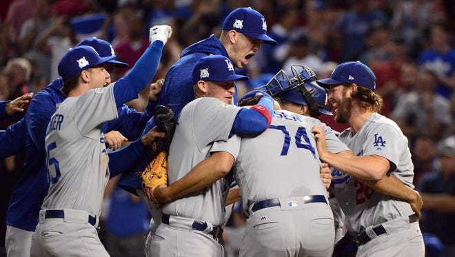 Oct 9, 2017: The Dodgers celebrate their 3-0 NL Division Series sweep over the Diamondbacks.