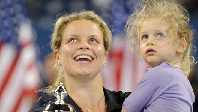Tennis player Kim Clijsters with her daughter, Jada Elle. Clijsters has two other children, Jack and Blake.