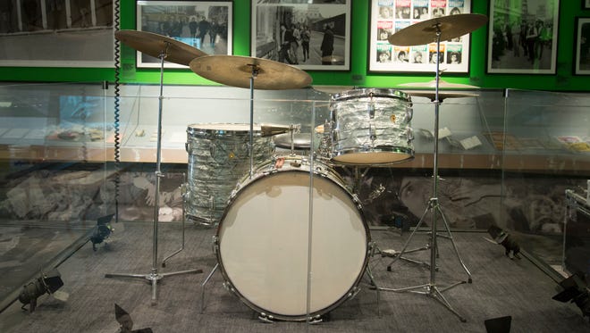 Charlie Watts' drum kit in the 'meet the band' gallery.