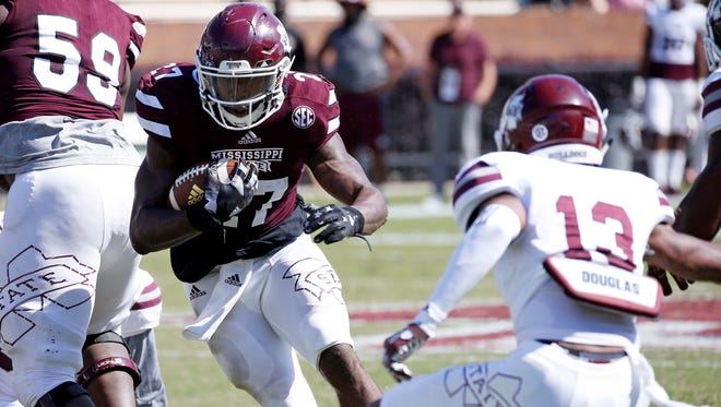 Mississippi State running back Aeris Williams carries the ball during the school's spring game.