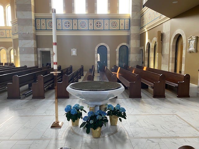 Pictured is the interior of the new St. Charles Parish in Hartland. It was constructed in the parking lot next to the old church. It opened in April and features historical architectural features.
