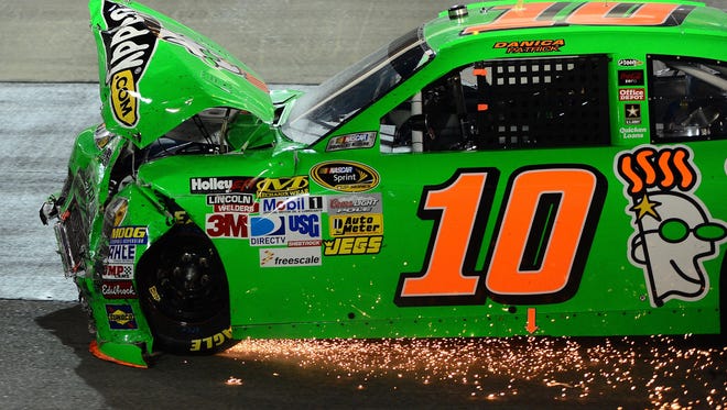 NASCAR Sprint Cup Series driver Danica Patrick crashes during the IRWIN Tools Night Race a Bristol Motor Speedway on Aug 25, 2012.