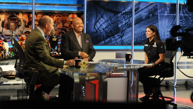 Danica Patrick sits down for an interview with Pardon the Interruption co-hosts Tony Kornheiser, left, and Michael Wilbon on Feb 21, 2012.
