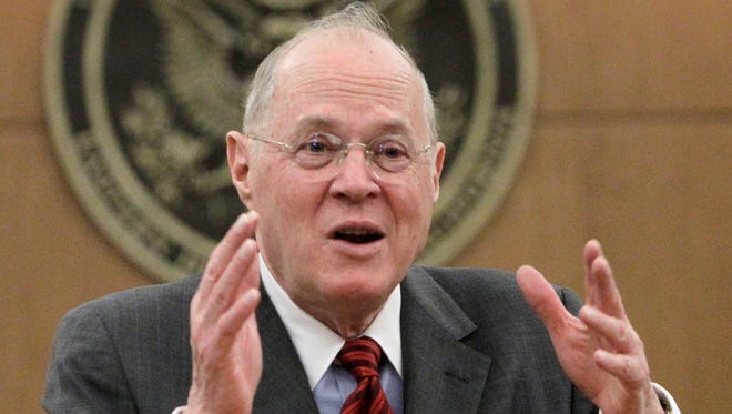 Supreme Court Justice Anthony Kennedy addresses area high school students during his visit to the Robert T. Matsui Federal Courthouse in Sacramento, Calif., on March 6.