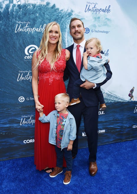 Professional surfer Bethany Hamilton, Adam Dirks and their sons, Tobias Dirks and Wesley Phillip Dirks. They welcomed their third son, Micah, in February.